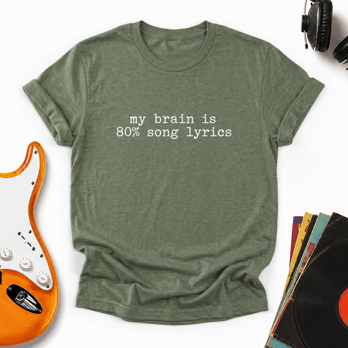 80% Song Lyrics Tee — Heather Military Green