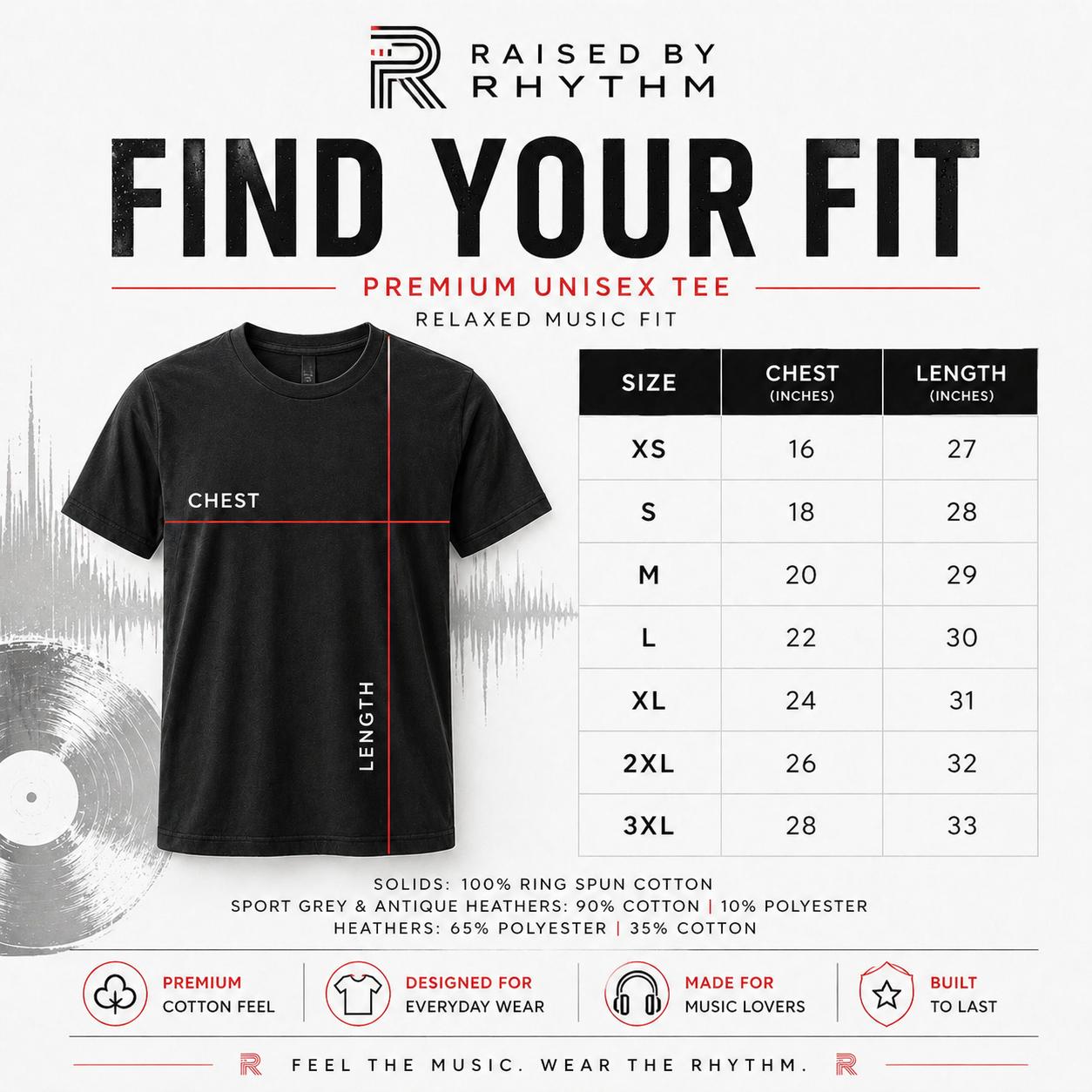 Raised By Rhythm size chart
